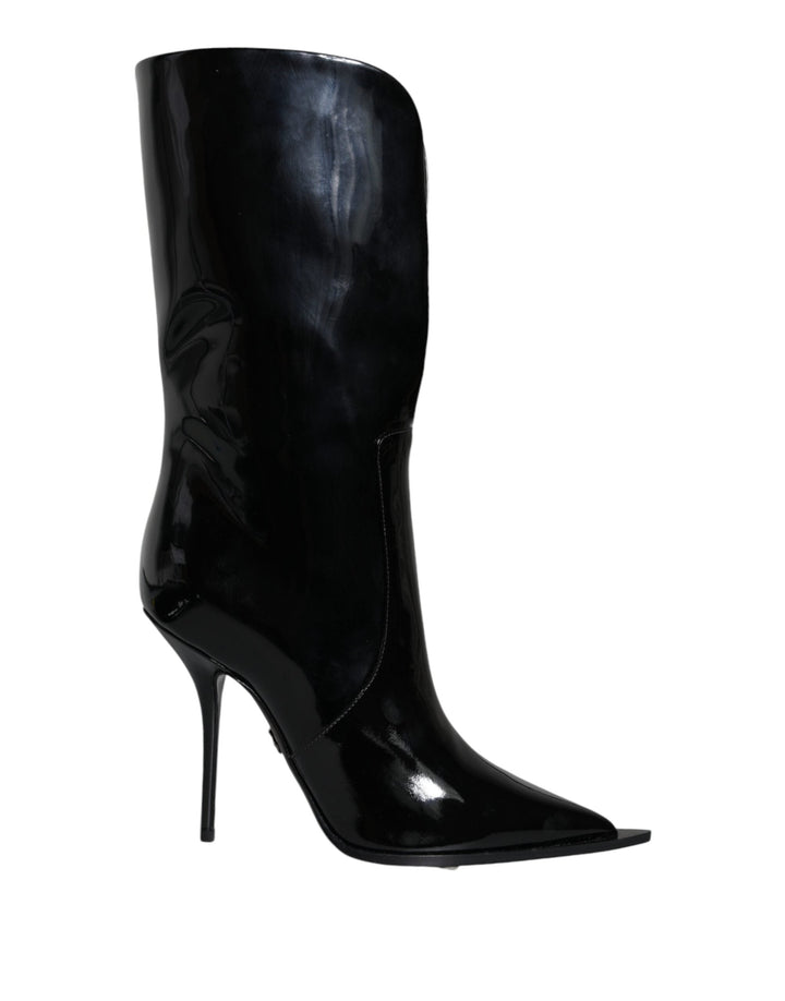 Women’s Dolce &amp; Gabbana Black Patent Leather Mid Calf Boots Shoes