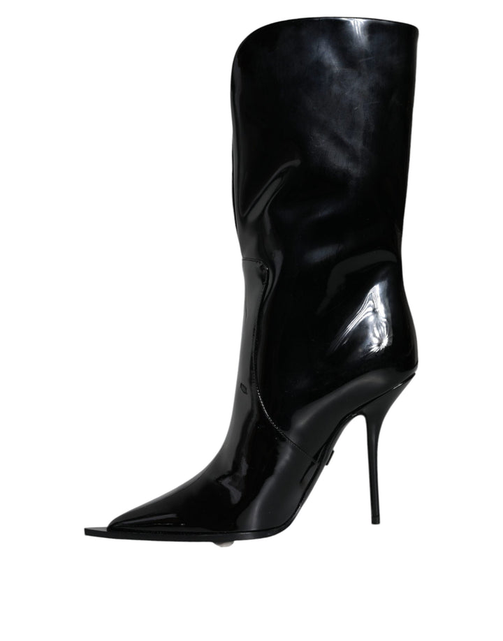 Women’s Dolce &amp; Gabbana Black Patent Leather Mid Calf Boots Shoes