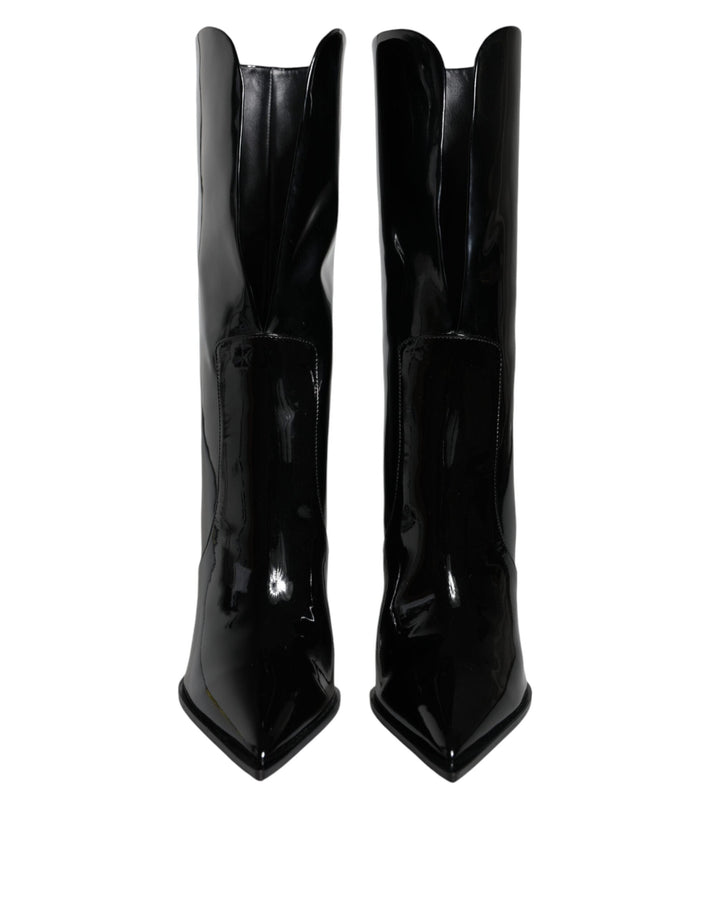 Women’s Dolce &amp; Gabbana Black Patent Leather Mid Calf Boots Shoes