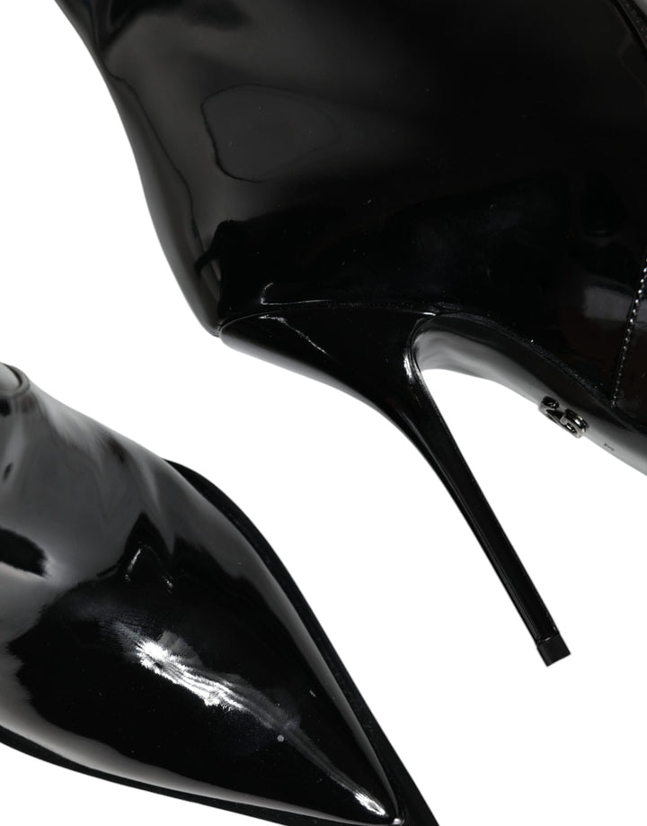 Women’s Dolce &amp; Gabbana Black Patent Leather Mid Calf Boots Shoes