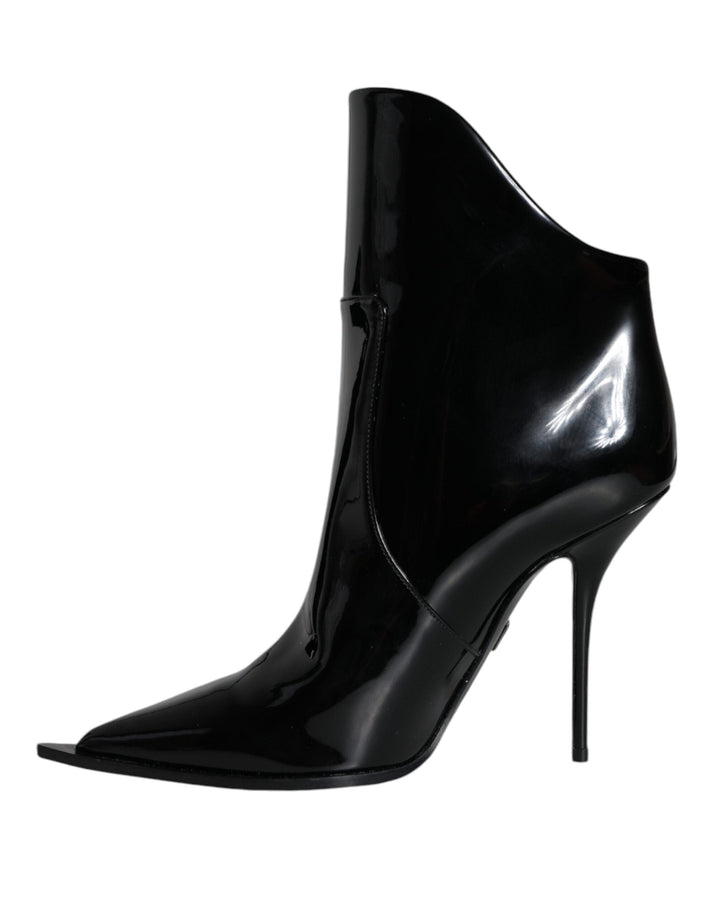 Women’s Dolce &amp; Gabbana Black Patent Leather Pointed Ankle Boots Shoes
