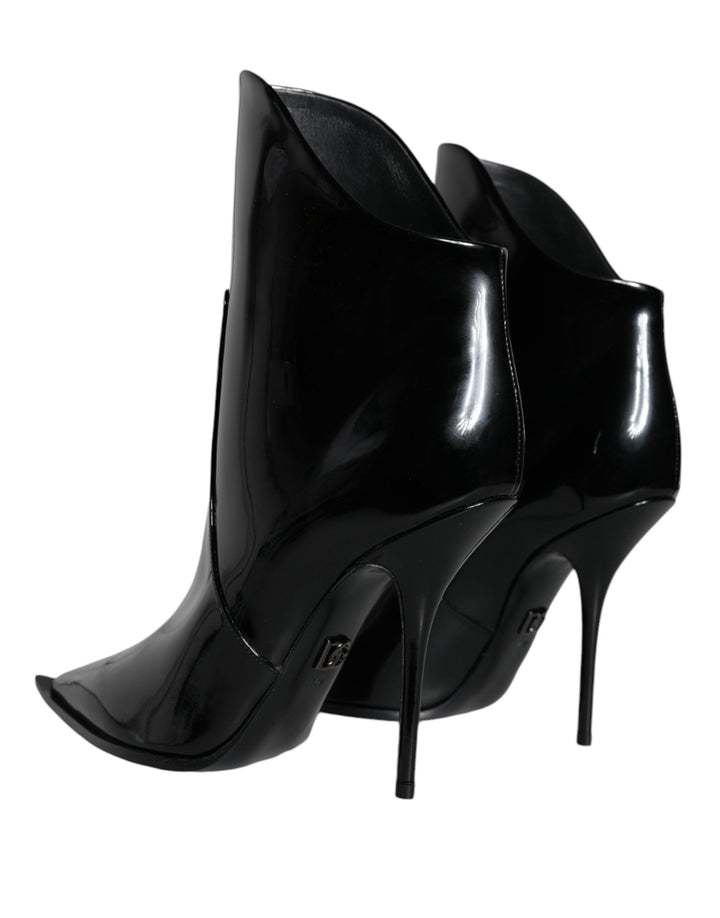 Women’s Dolce &amp; Gabbana Black Patent Leather Pointed Ankle Boots Shoes