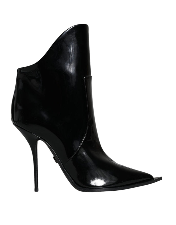 Women’s Dolce &amp; Gabbana Black Patent Leather Pointed Ankle Boots Shoes