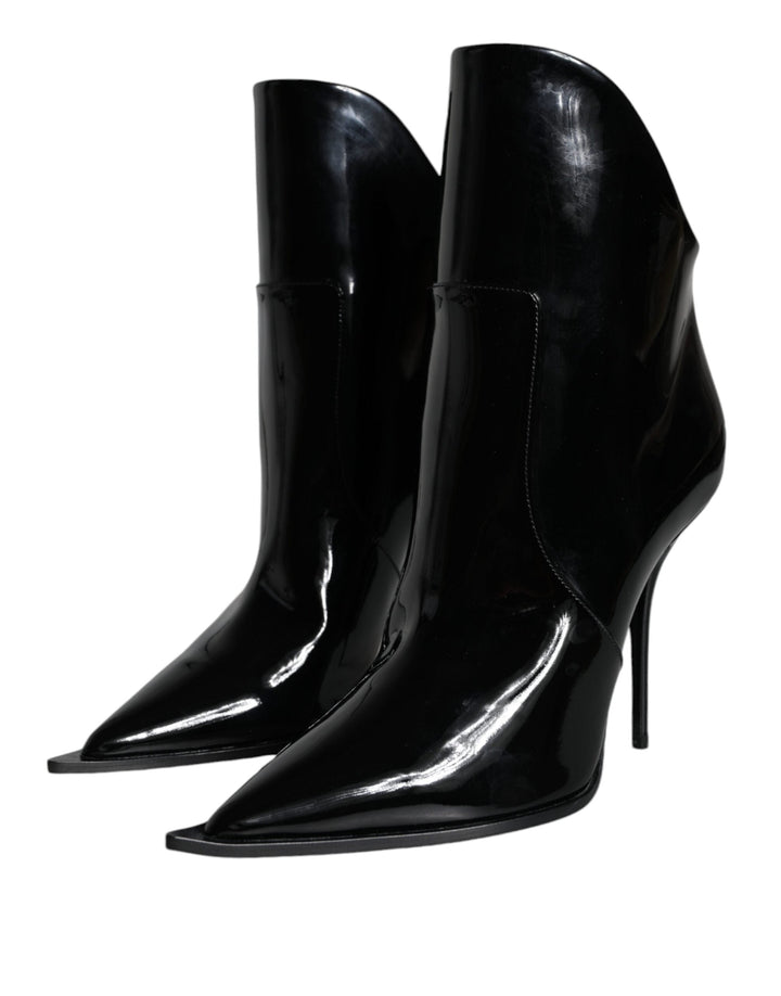 Women’s Dolce &amp; Gabbana Black Patent Leather Pointed Ankle Boots Shoes