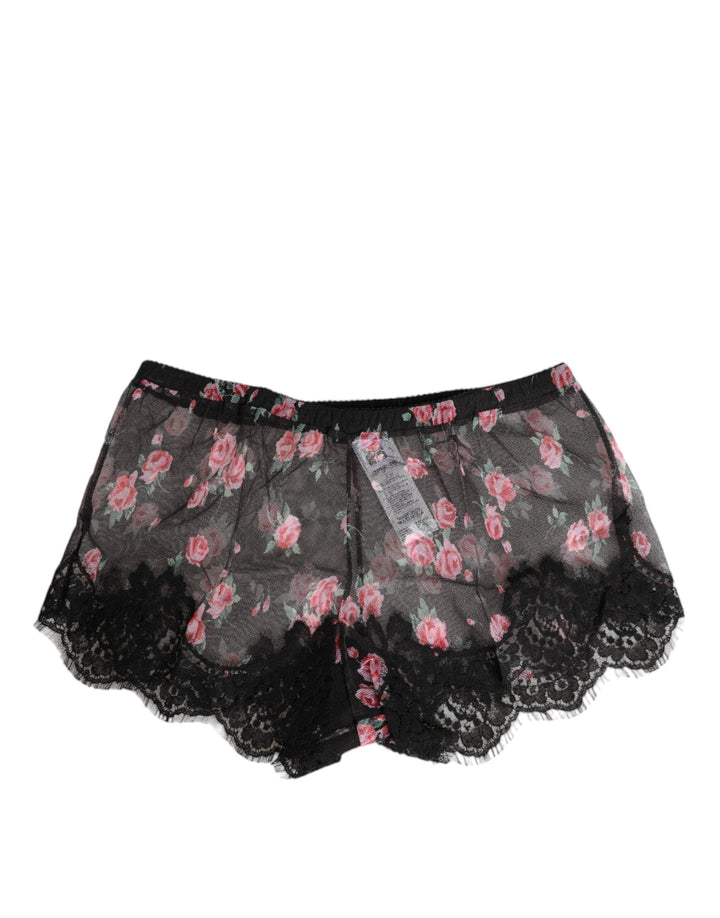 Women’s Dolce &amp; Gabbana Black Pink Floral Lace Mesh Lingeri Underwear