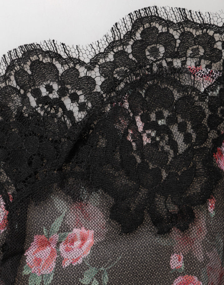 Women’s Dolce &amp; Gabbana Black Pink Floral Lace Mesh Lingeri Underwear