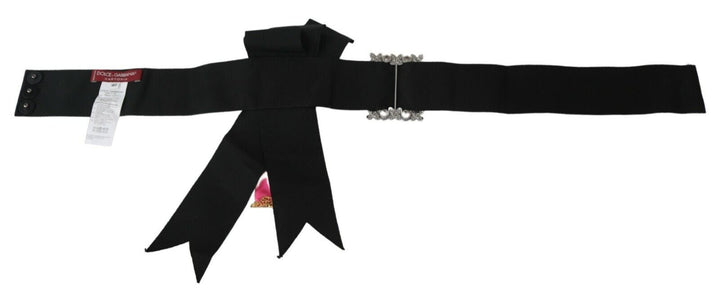 Women’s Dolce &amp; Gabbana Black Pink Flower Brooch Crystals Cotton Belt