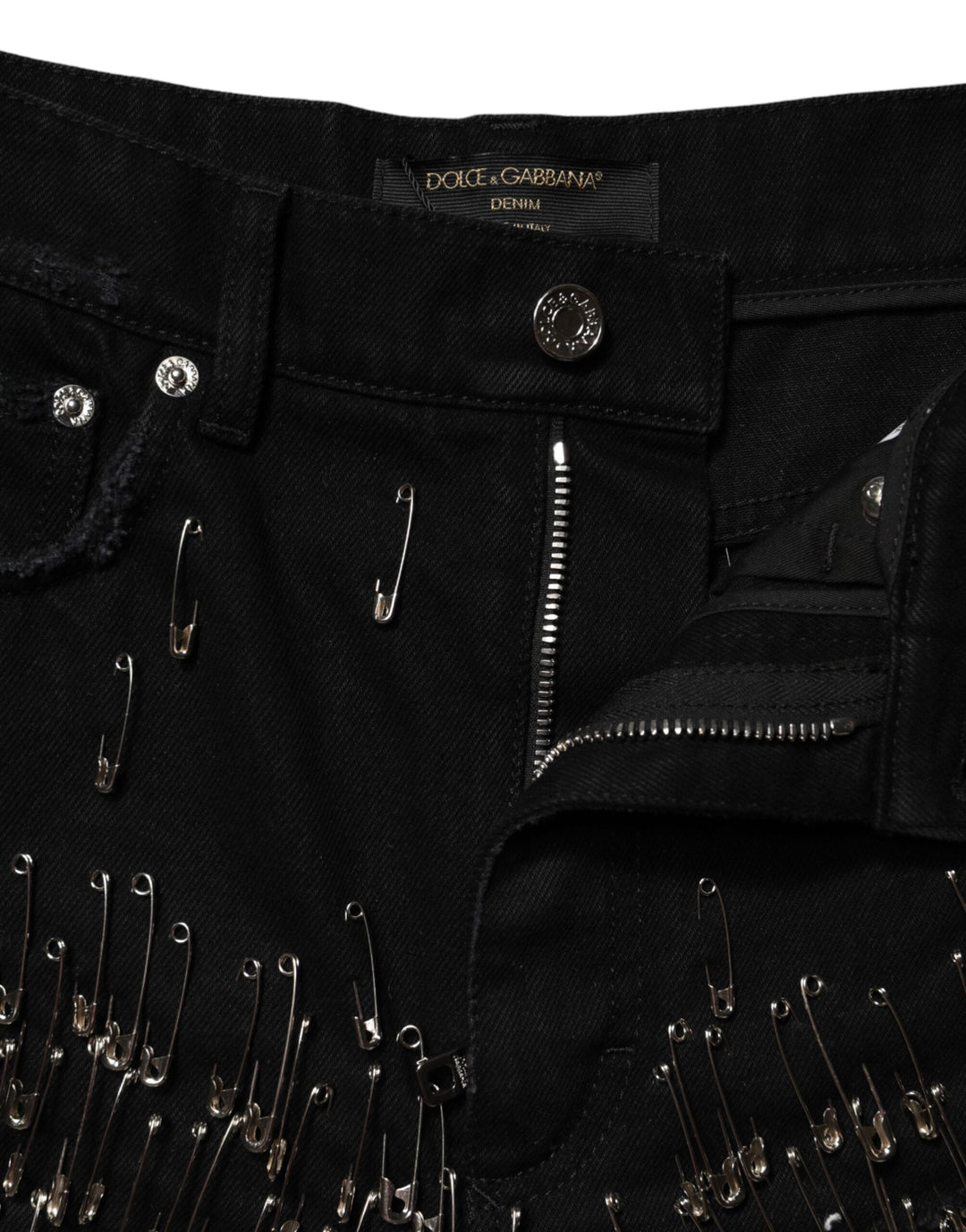 Dolce &amp; Gabbana Black Pins Cotton Denim Hot Pants Shorts