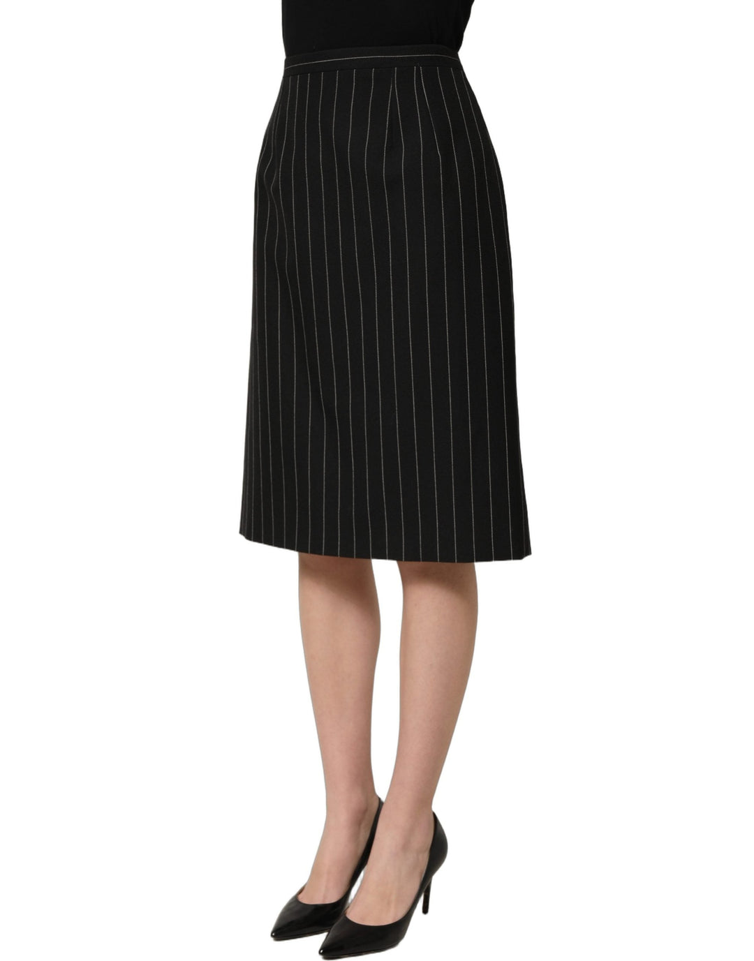 Women’s Dolce &amp; Gabbana Black Pinstriped Highwaist Pencil Cut Skirt