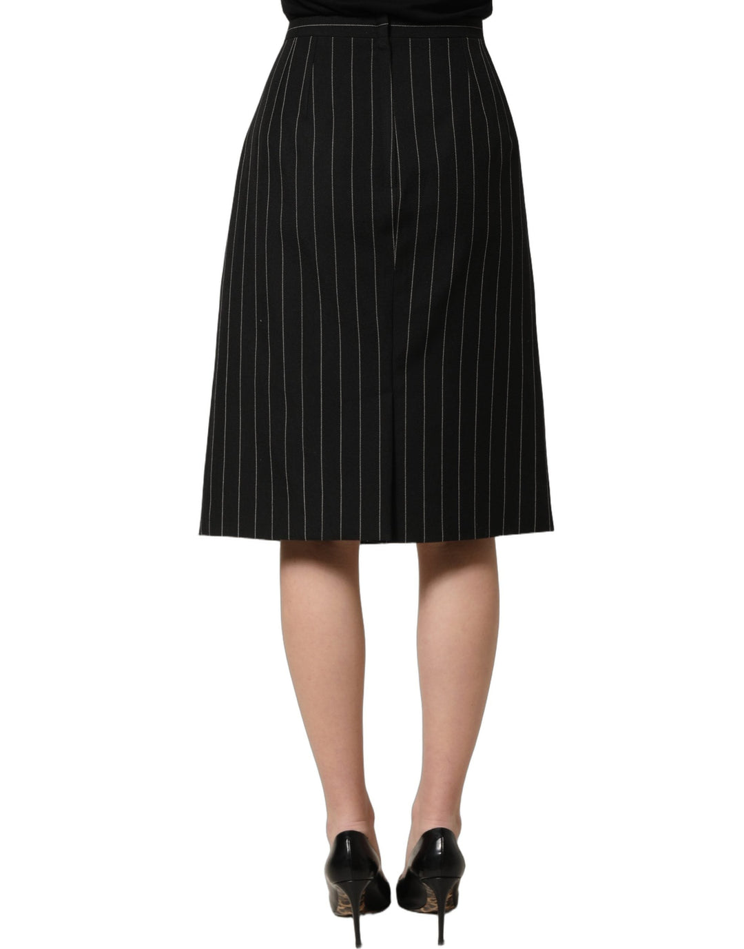 Women’s Dolce &amp; Gabbana Black Pinstriped Highwaist Pencil Cut Skirt