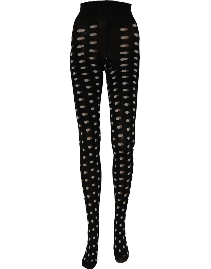 Women’s Dolce &amp; Gabbana Black Polka Dot Fishnet Pantyhose Stockings Socks