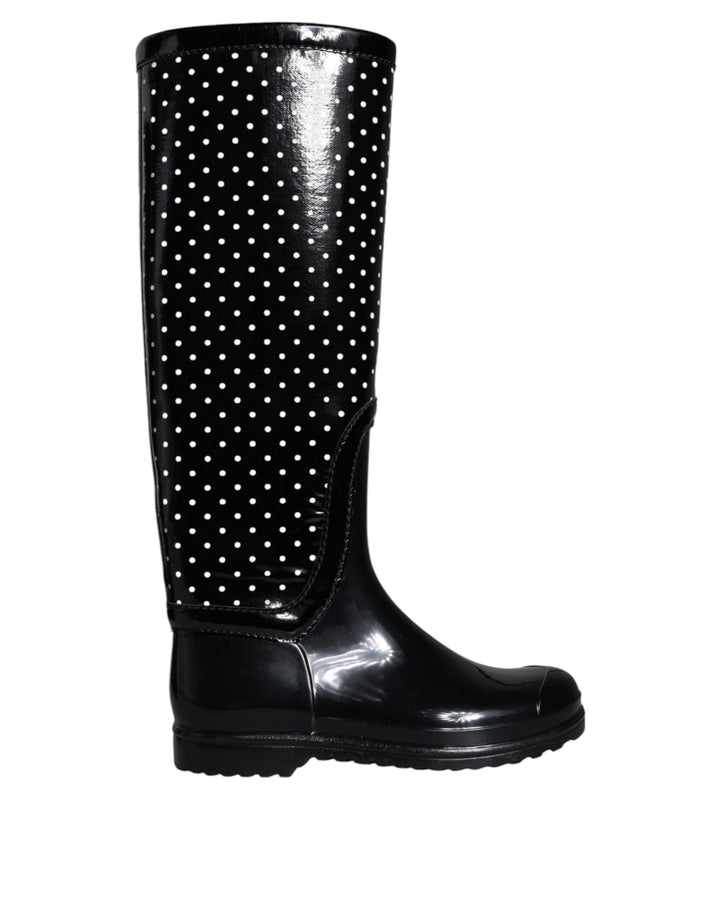 Women’s Dolce &amp; Gabbana Black Polka Dot Rubber Knee High Boots Shoes