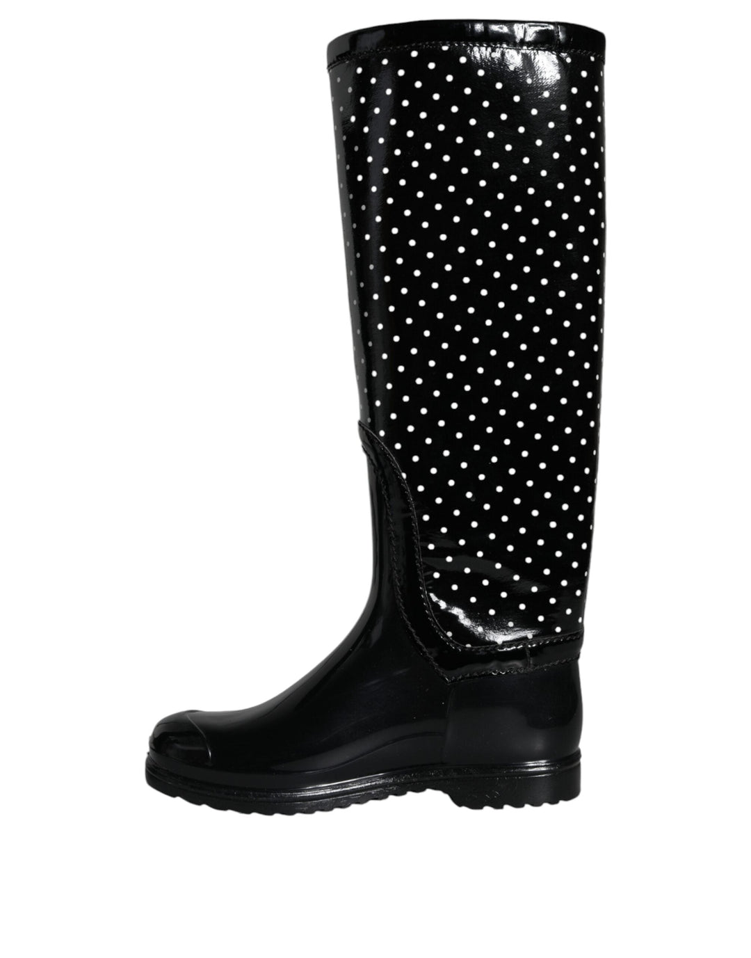 Women’s Dolce &amp; Gabbana Black Polka Dot Rubber Knee High Boots Shoes