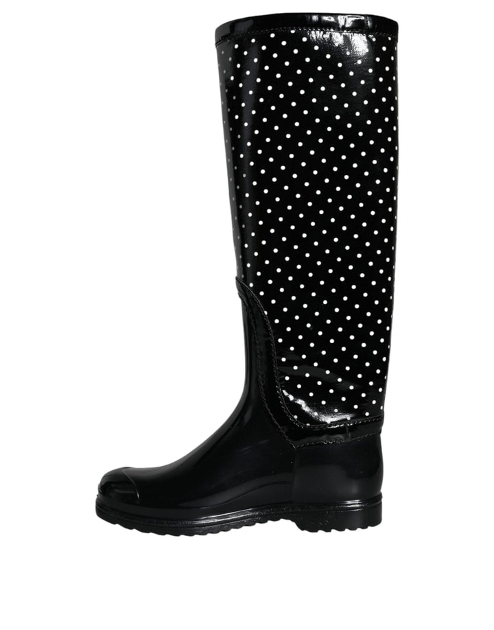 Women’s Dolce &amp; Gabbana Black Polka Dot Rubber Knee High Boots Shoes