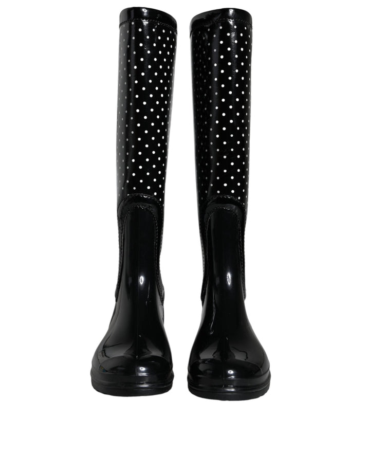 Women’s Dolce &amp; Gabbana Black Polka Dot Rubber Knee High Boots Shoes