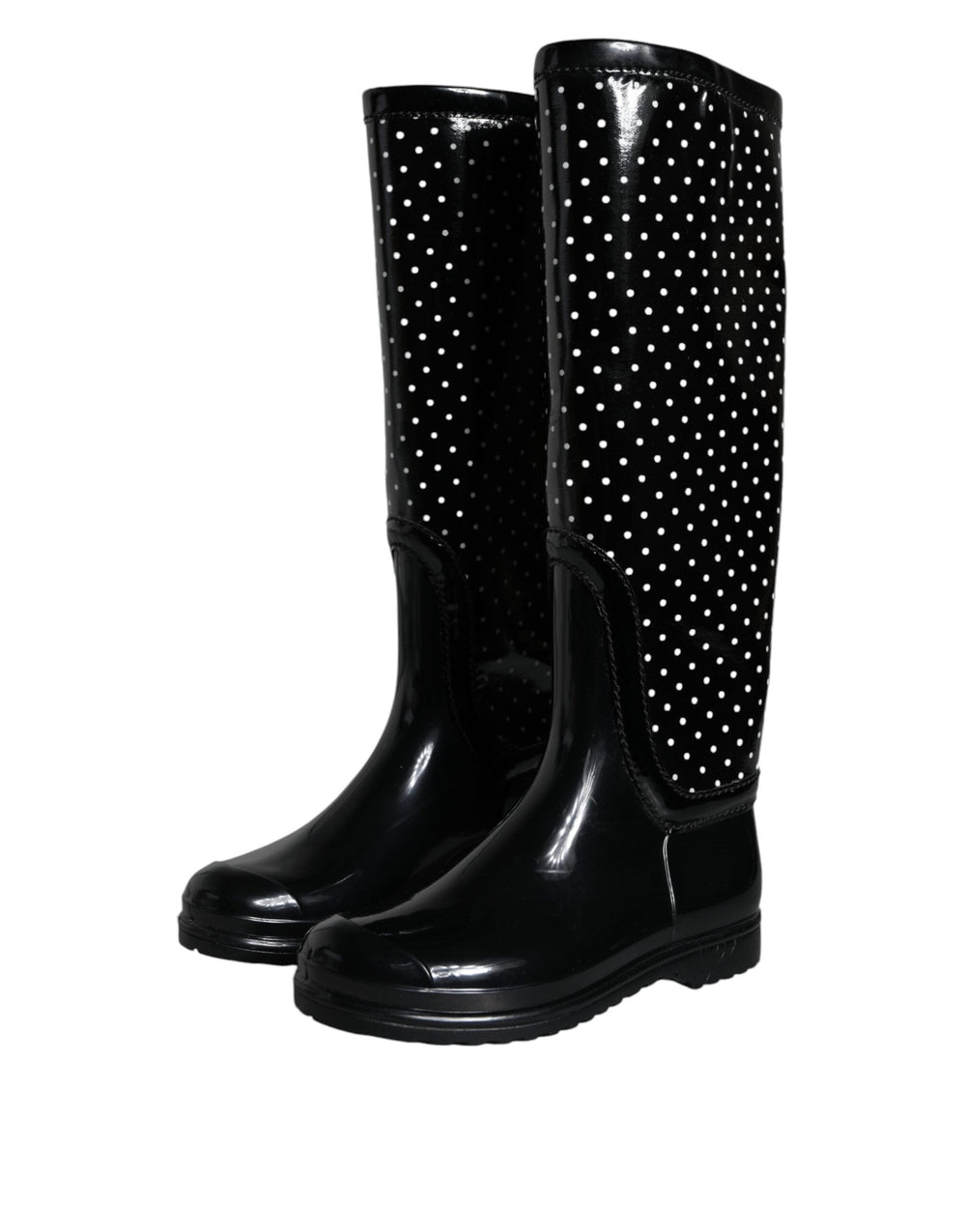 Women’s Dolce & Gabbana Black Polka Dot Rubber Knee High Boots Shoes