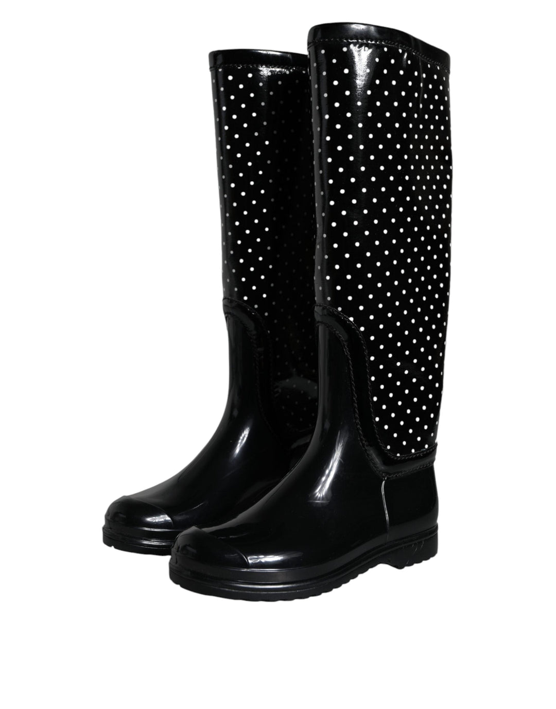 Women’s Dolce &amp; Gabbana Black Polka Dot Rubber Knee High Boots Shoes