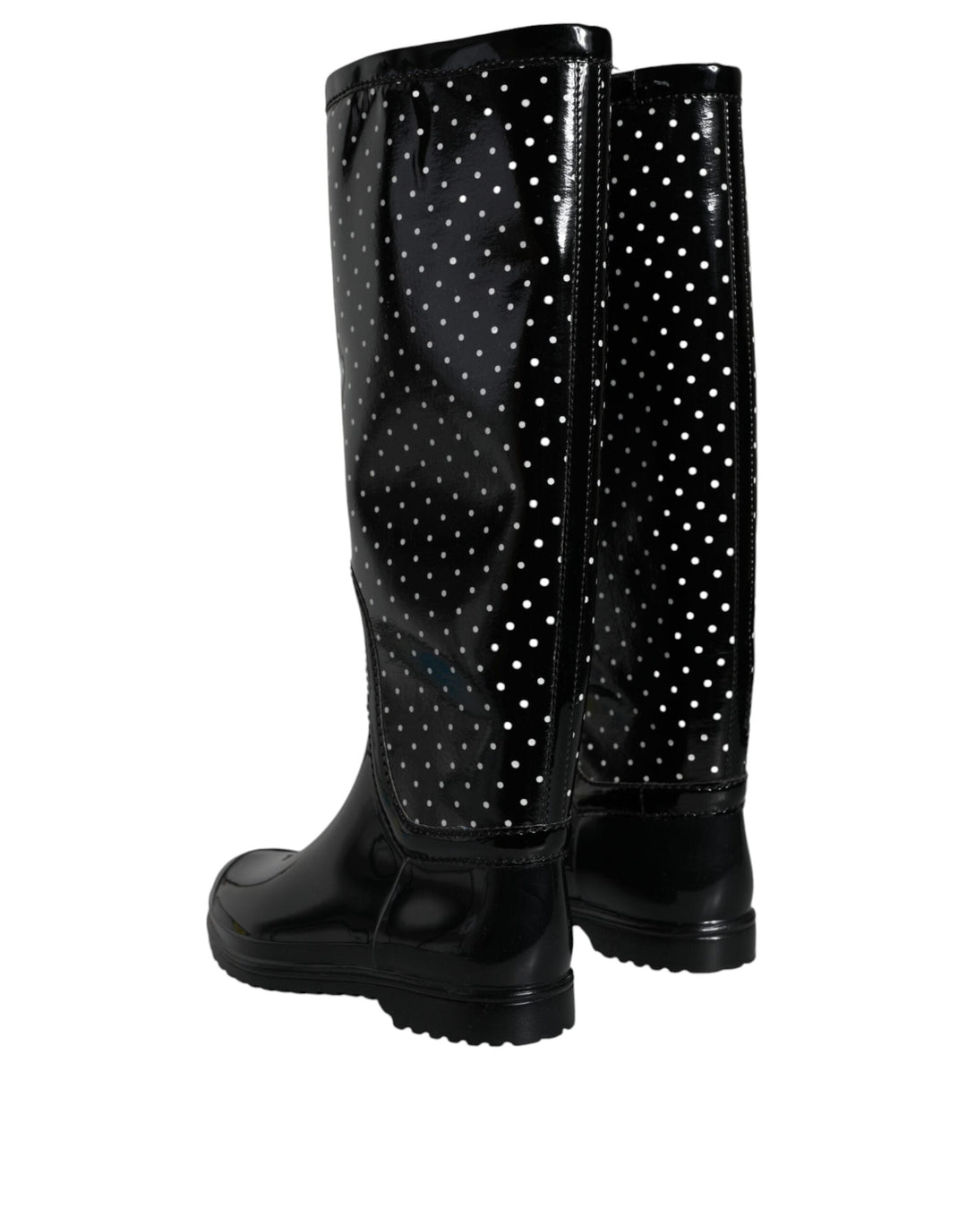 Women’s Dolce &amp; Gabbana Black Polka Dot Rubber Knee High Boots Shoes