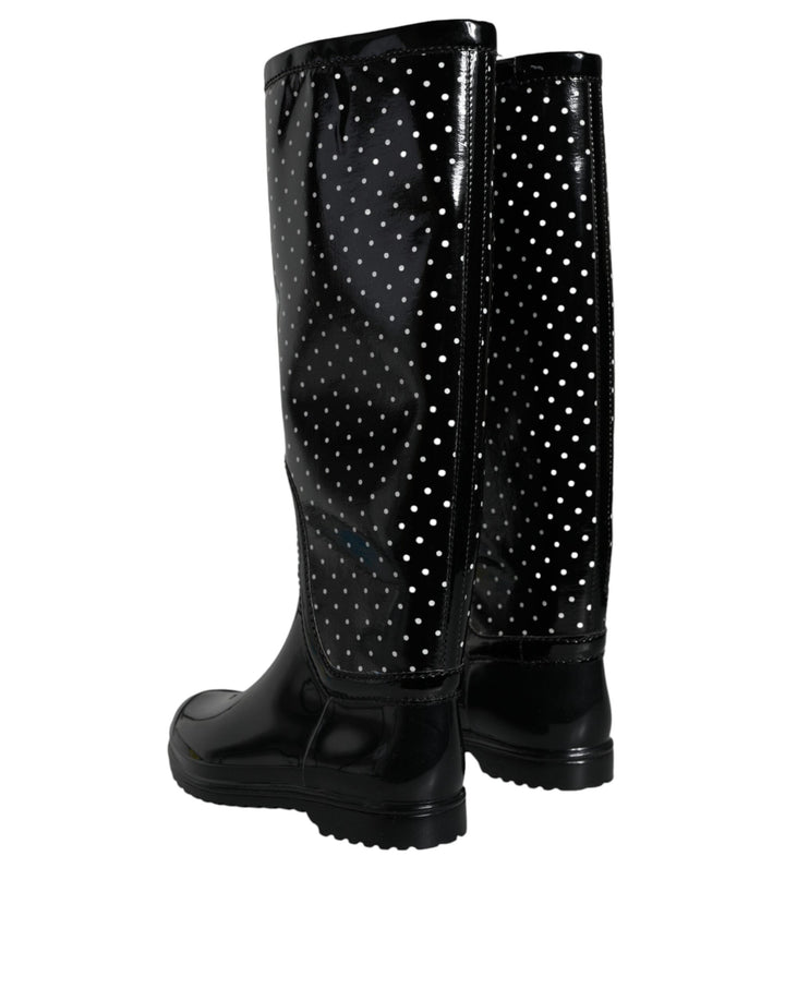 Women’s Dolce &amp; Gabbana Black Polka Dot Rubber Knee High Boots Shoes