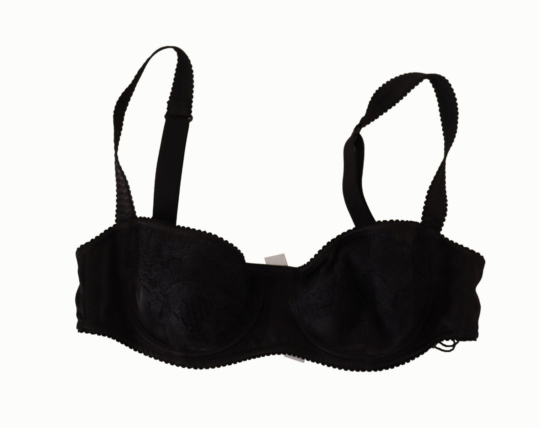 Women’s Dolce &amp; Gabbana Black Polka Dot Satin Lace Balconette Bra