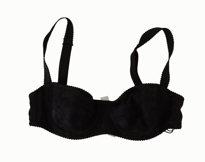 Women’s Dolce &amp; Gabbana Black Polka Dot Satin Lace Balconette Bra