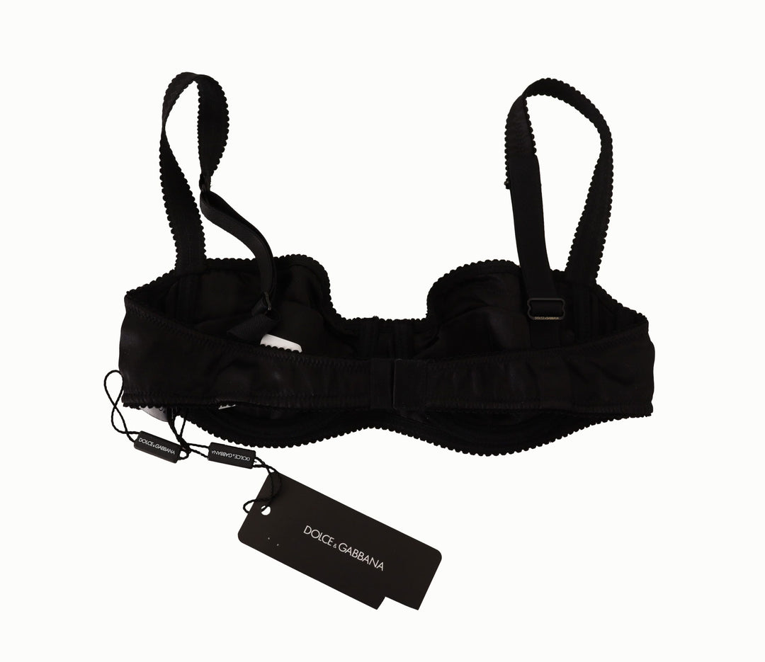 Women’s Dolce &amp; Gabbana Black Polka Dot Satin Lace Balconette Bra