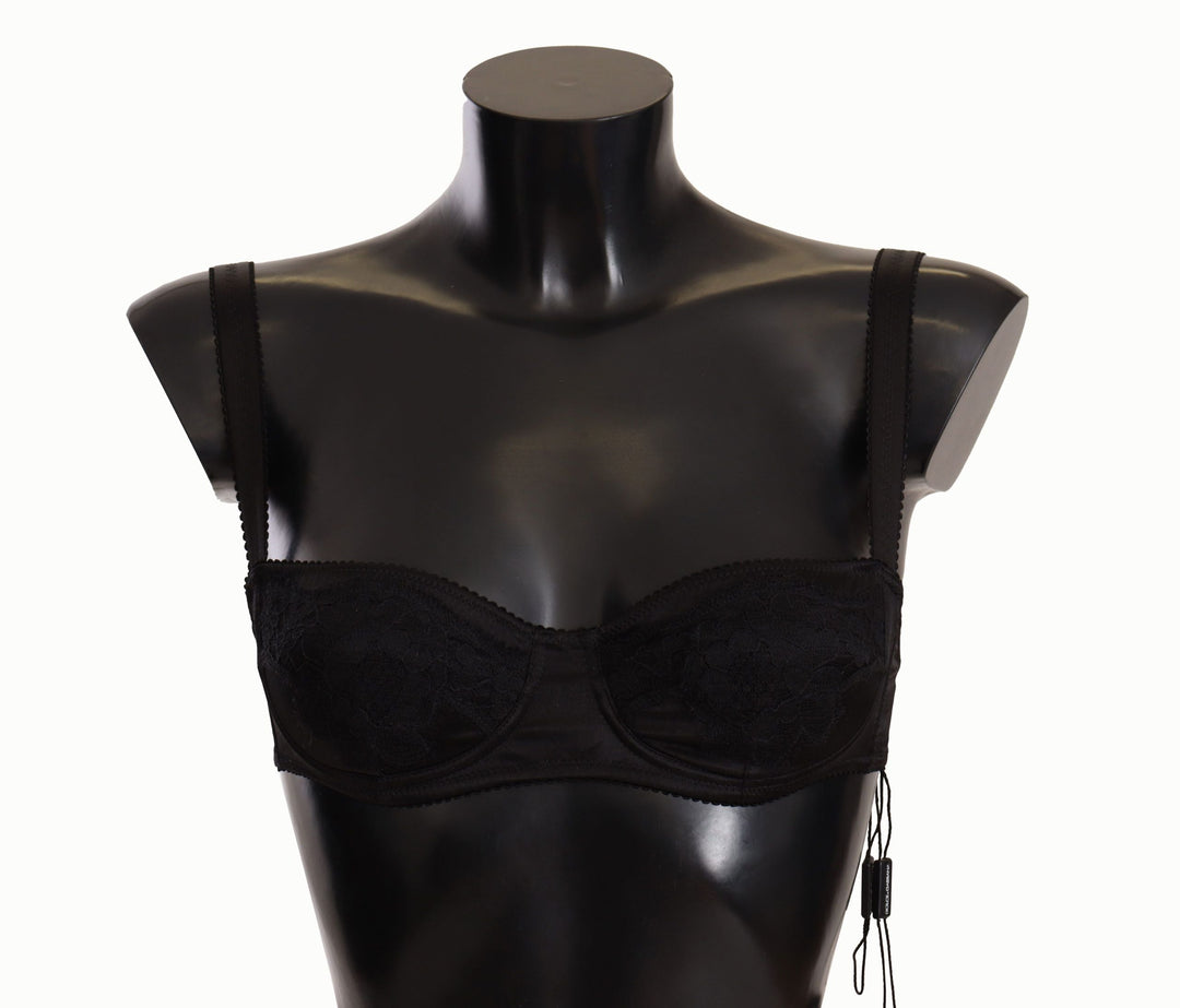 Women’s Dolce &amp; Gabbana Black Polka Dot Satin Lace Balconette Bra