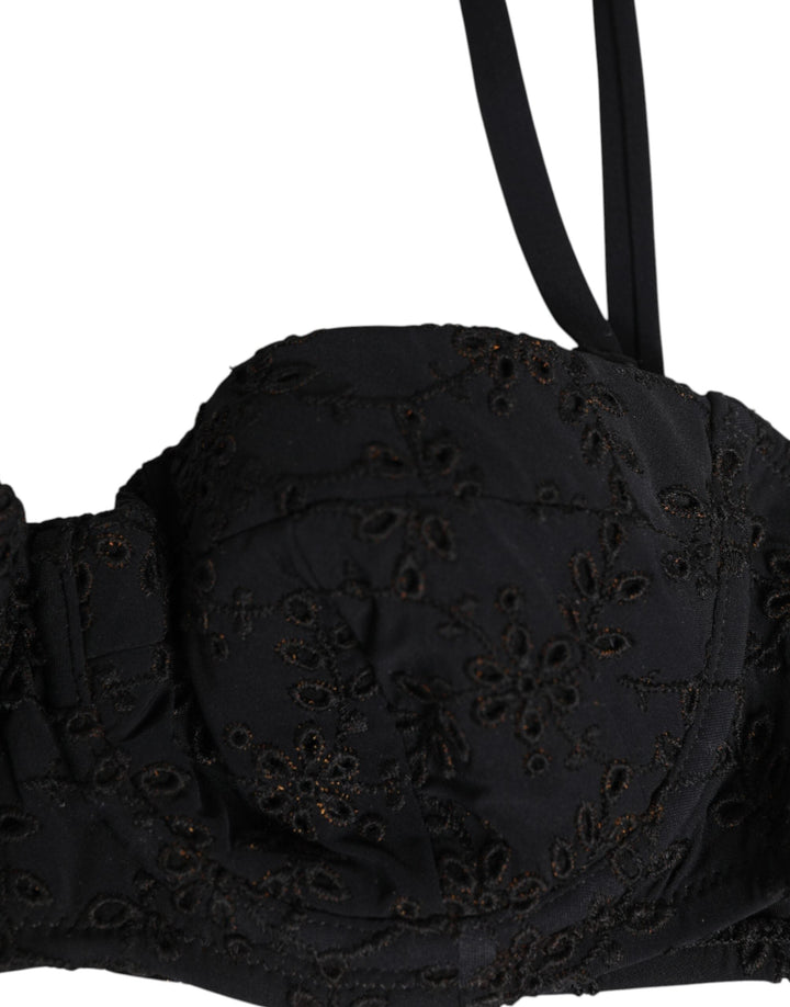 Women’s Dolce &amp; Gabbana Black Polyester Embroidered Underwire Bra Underwear