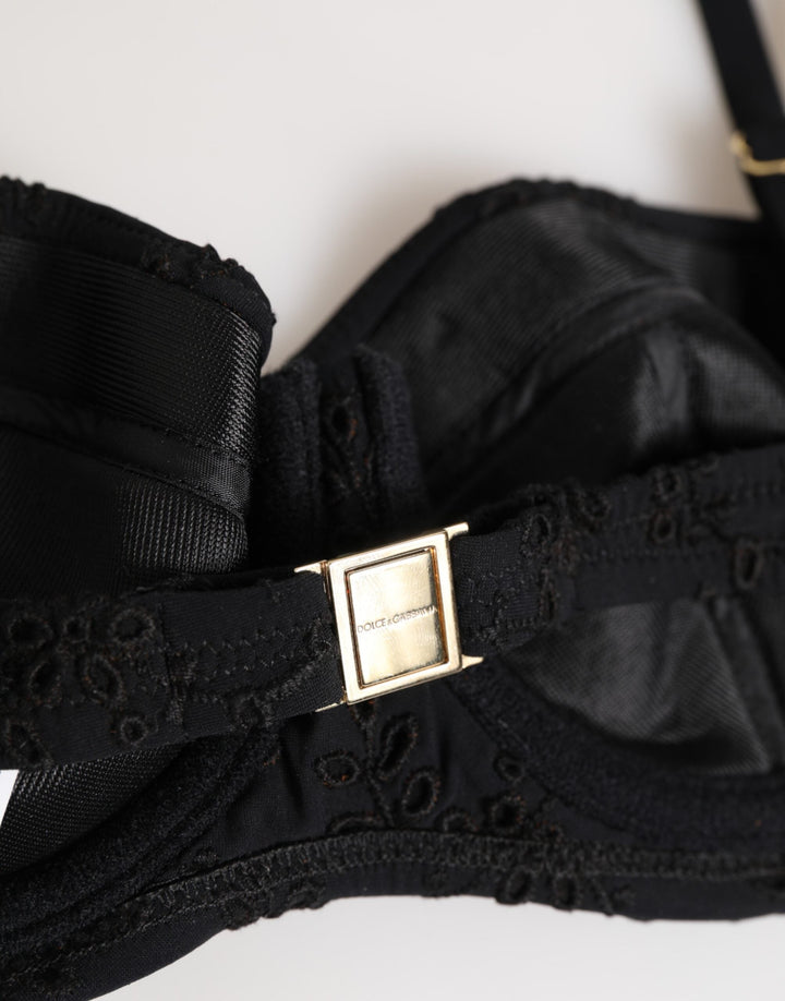 Women’s Dolce &amp; Gabbana Black Polyester Embroidered Underwire Bra Underwear