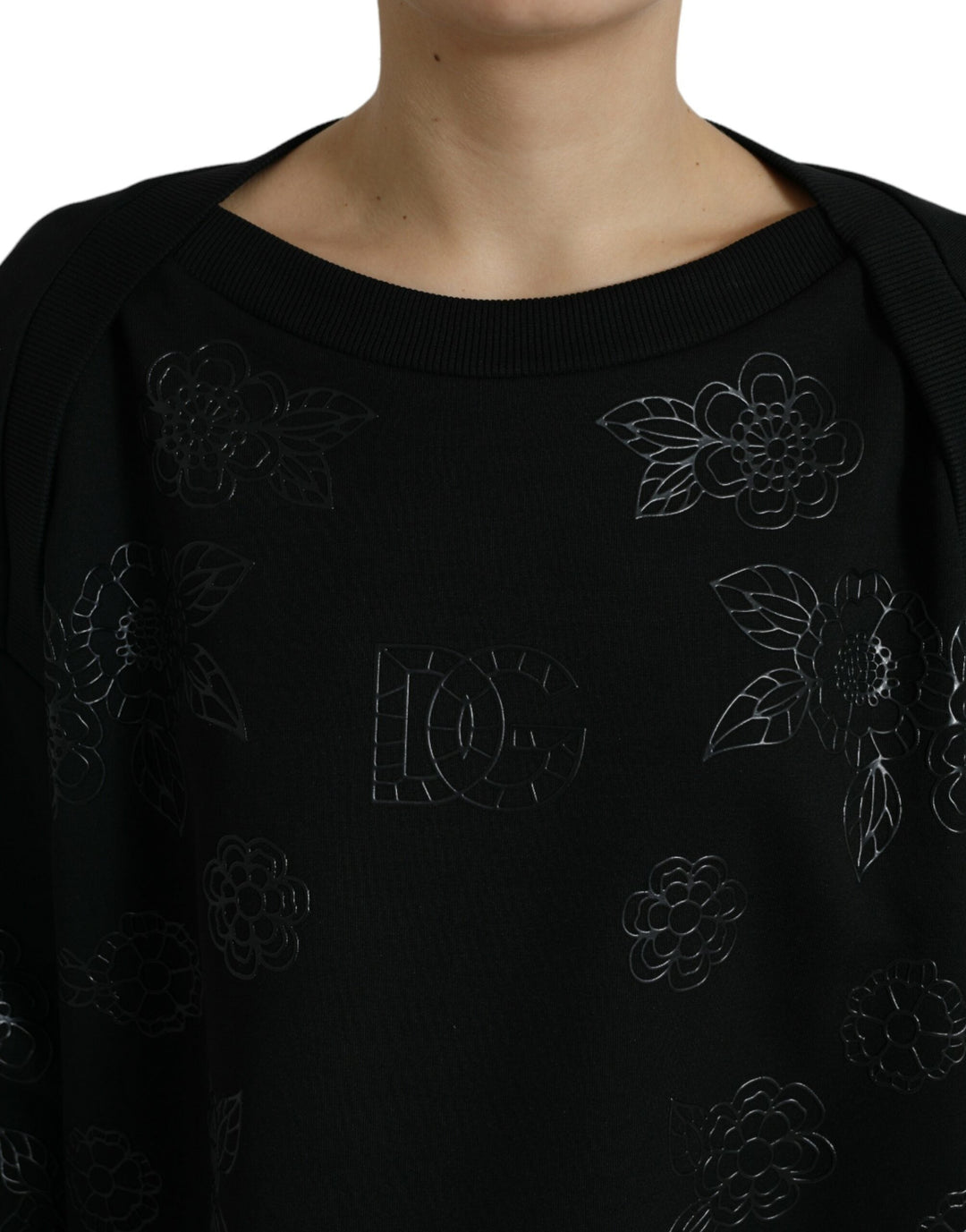 Women’s Dolce &amp; Gabbana Black Pullover Floral Logo Applique Sweater