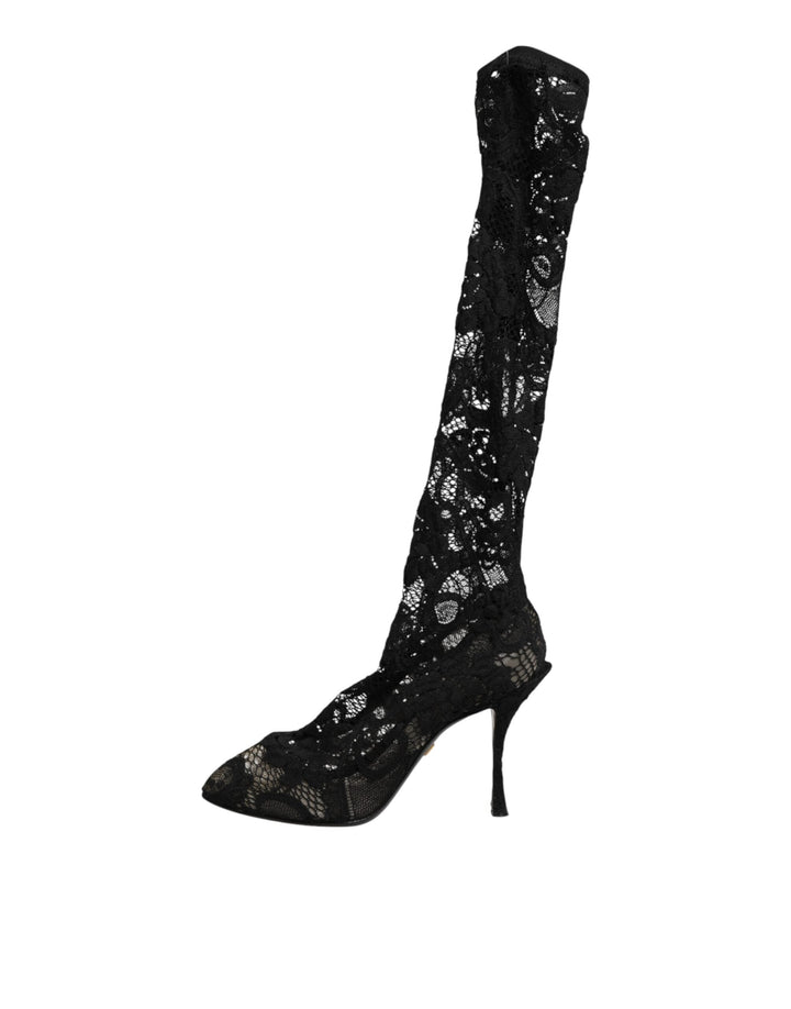 Women’s Dolce &amp; Gabbana Black Pumps Taormina Lace Socks Boots Shoes
