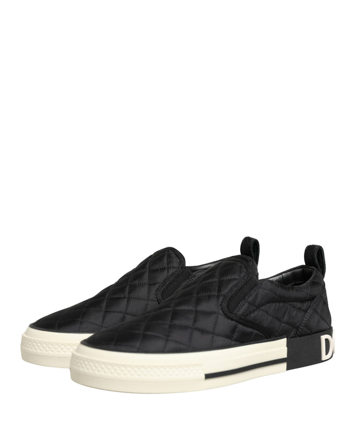 Dolce &amp; Gabbana Black Quilted Slip On Low Top Sneakers Shoes