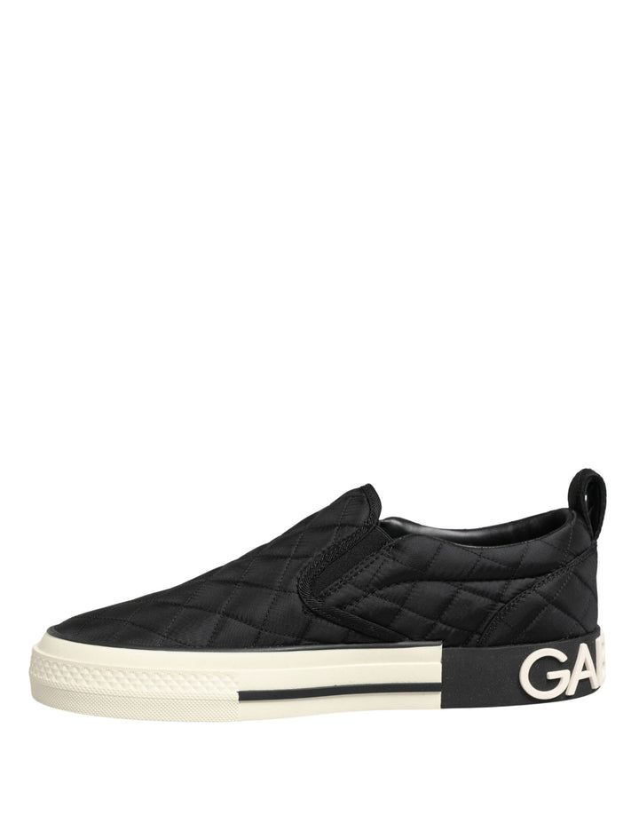 Dolce &amp; Gabbana Black Quilted Slip On Low Top Sneakers Shoes