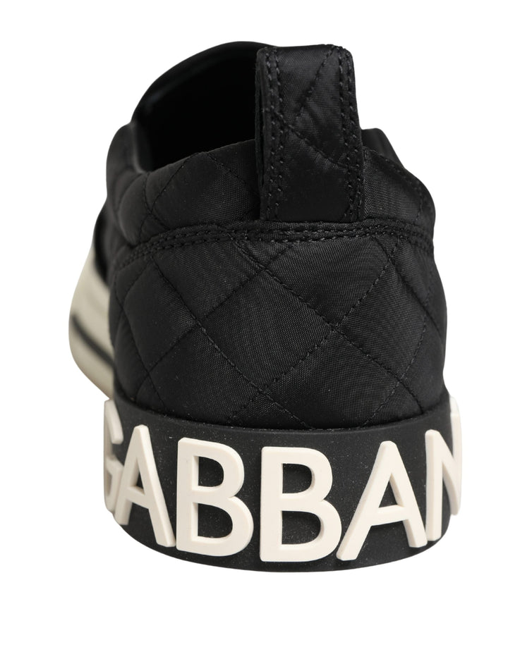 Dolce &amp; Gabbana Black Quilted Slip On Low Top Sneakers Shoes