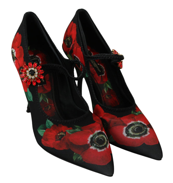 Women’s Dolce &amp; Gabbana Black Red Floral Mary Janes Pumps Shoes