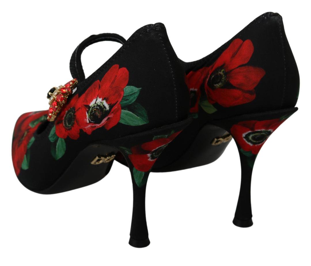 Women’s Dolce &amp; Gabbana Black Red Floral Mary Janes Pumps Shoes