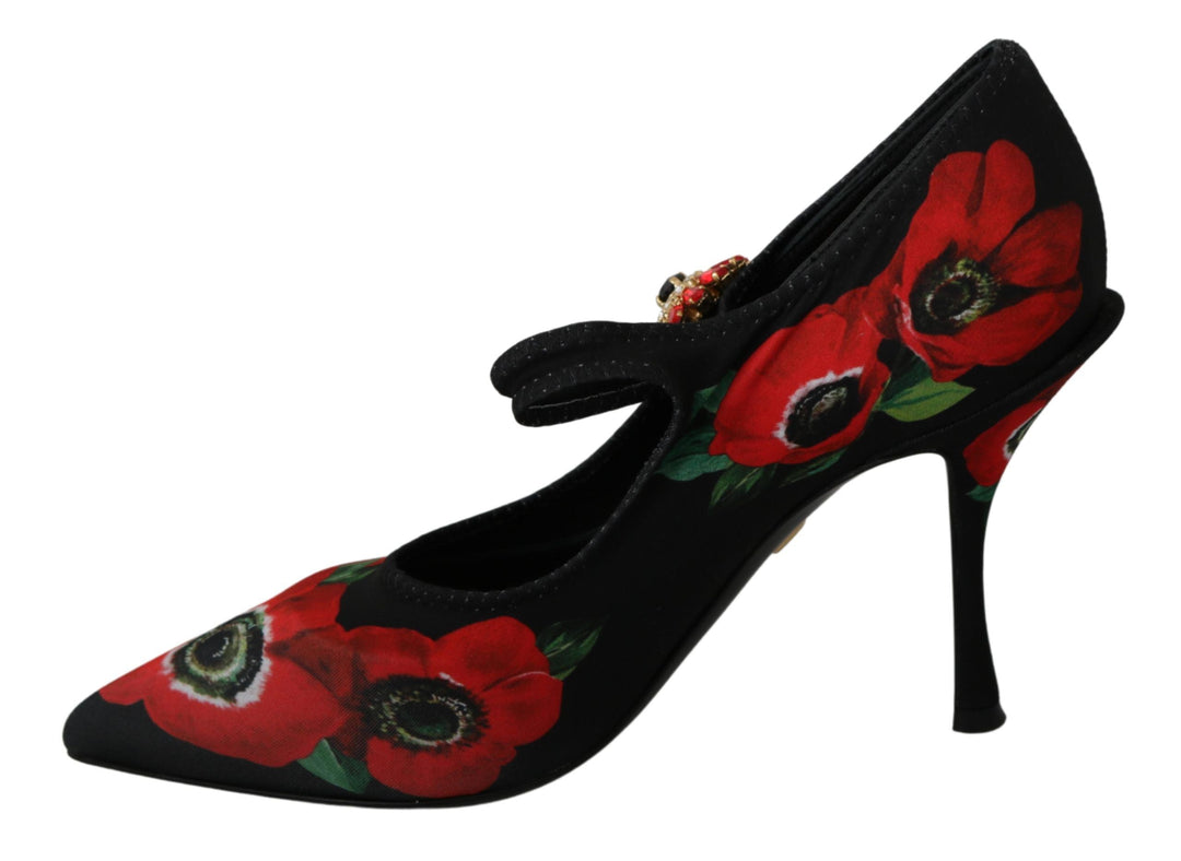 Women’s Dolce & Gabbana Black Red Floral Mary Janes Pumps Shoes