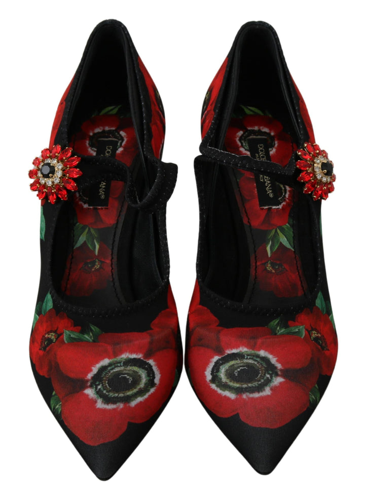 Women’s Dolce &amp; Gabbana Black Red Floral Mary Janes Pumps Shoes