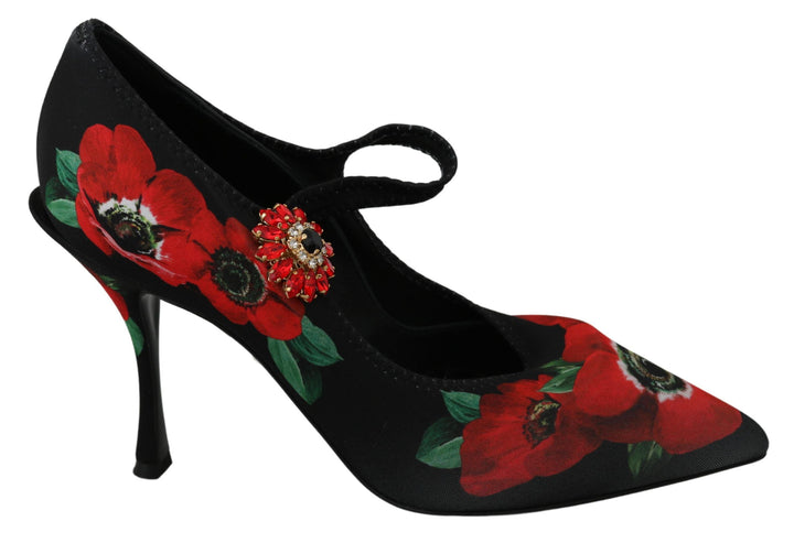 Women’s Dolce &amp; Gabbana Black Red Floral Mary Janes Pumps Shoes