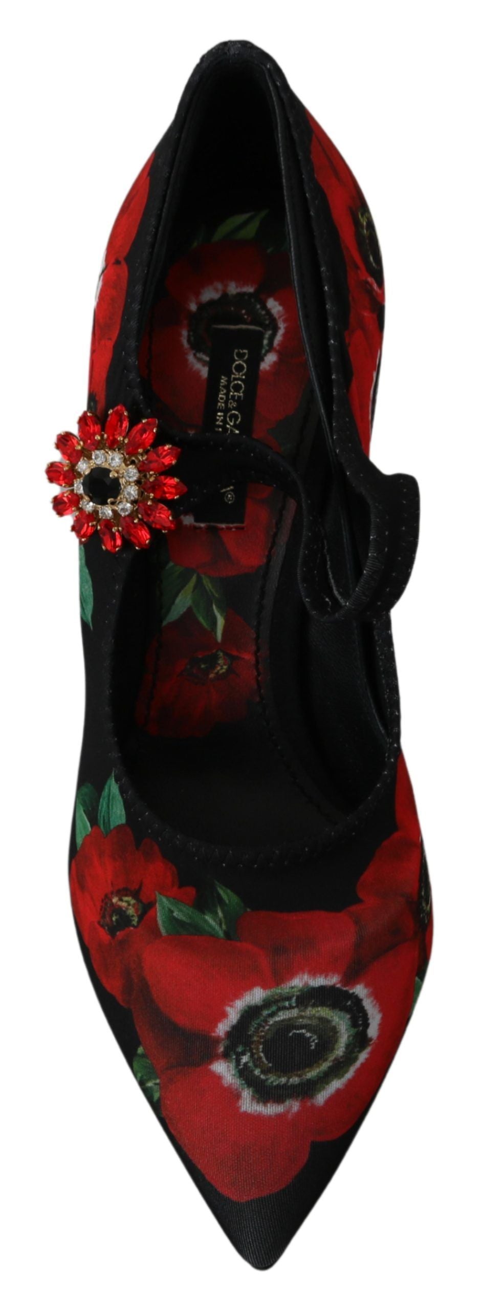 Women’s Dolce &amp; Gabbana Black Red Floral Mary Janes Pumps Shoes