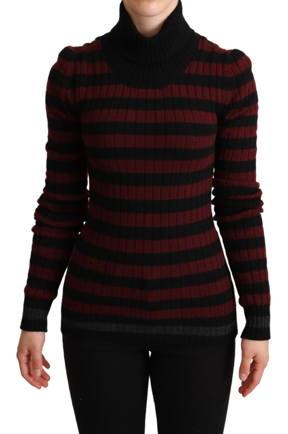 Women’s Dolce & Gabbana Black Red Striped Wool Pullover Sweater