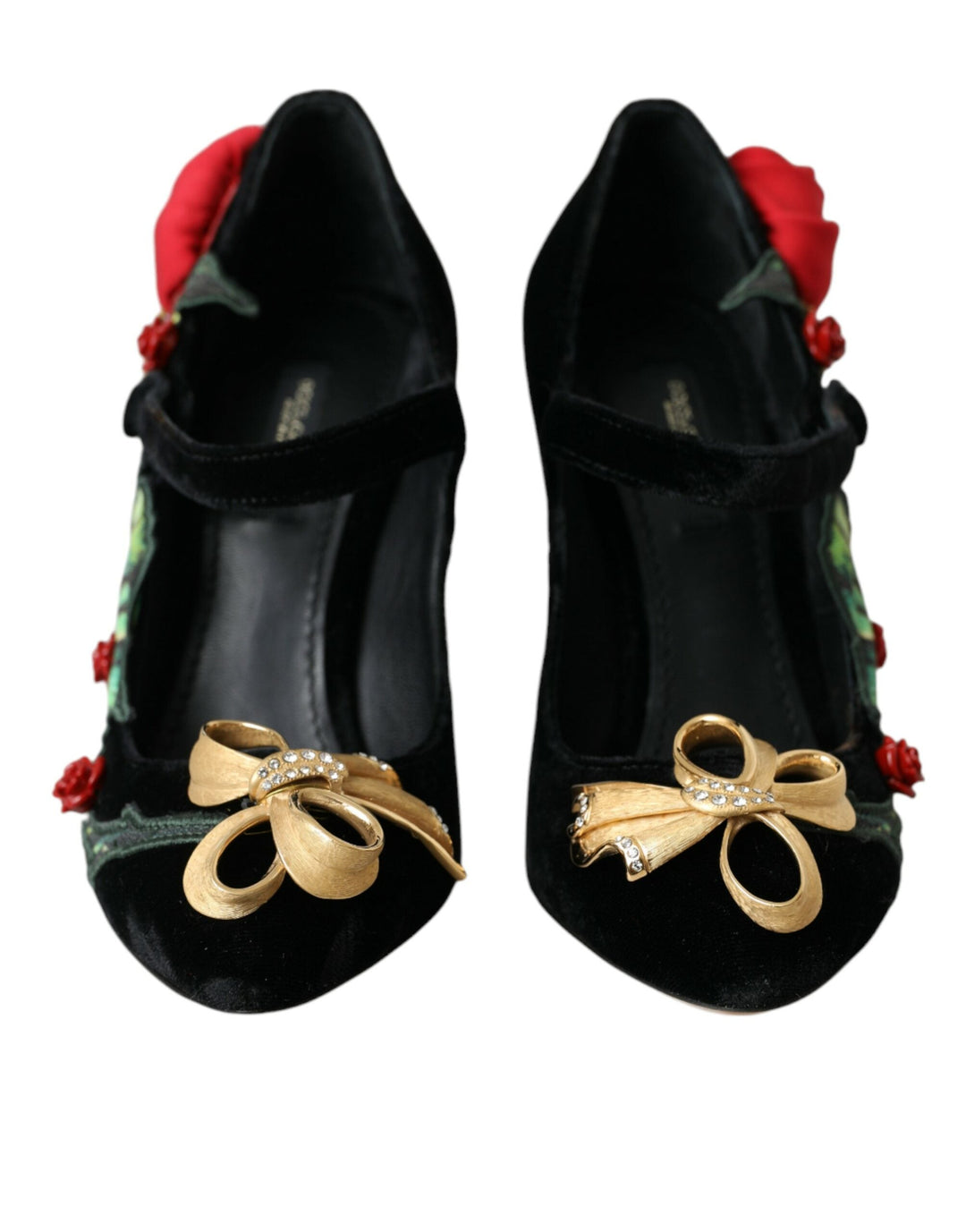 Women’s Dolce & Gabbana Black Roses Crystal Brooch Mary Jane Shoes