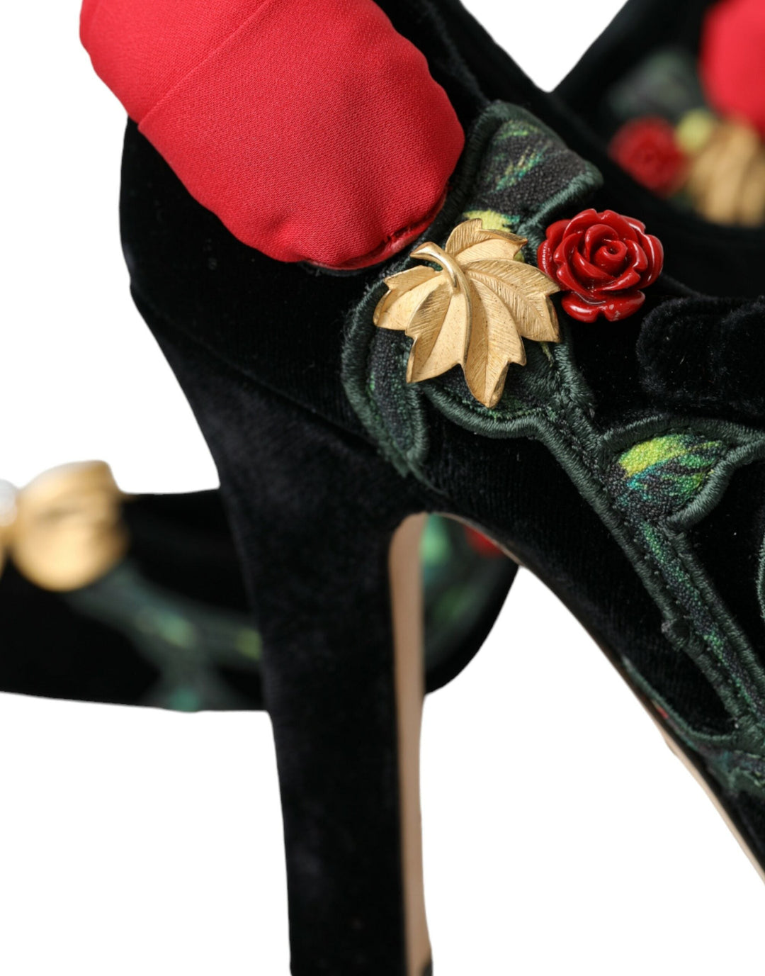 Women’s Dolce &amp; Gabbana Black Roses Crystal Brooch Mary Jane Shoes