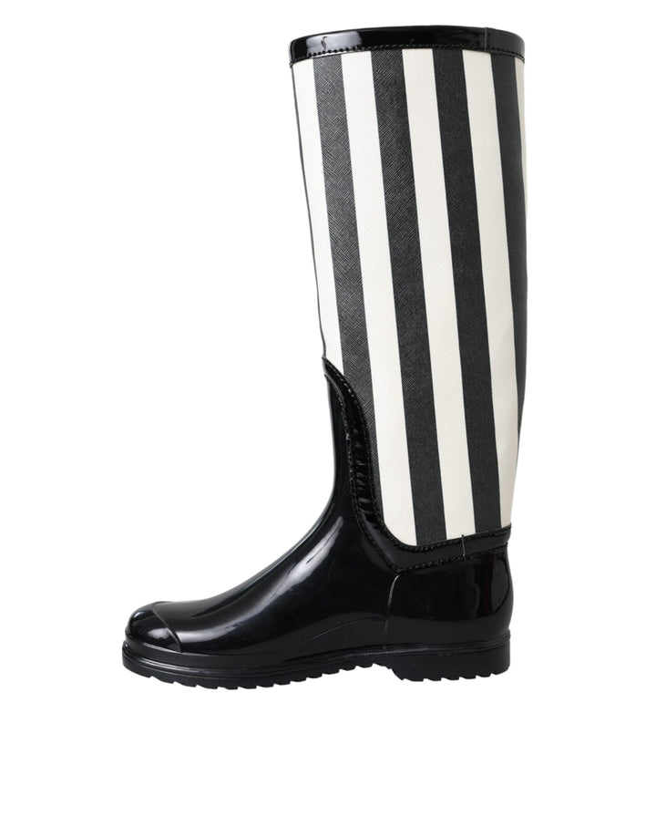 Bottes plates hautes en caoutchouc noir Dolce &amp;amp; Gabbana
