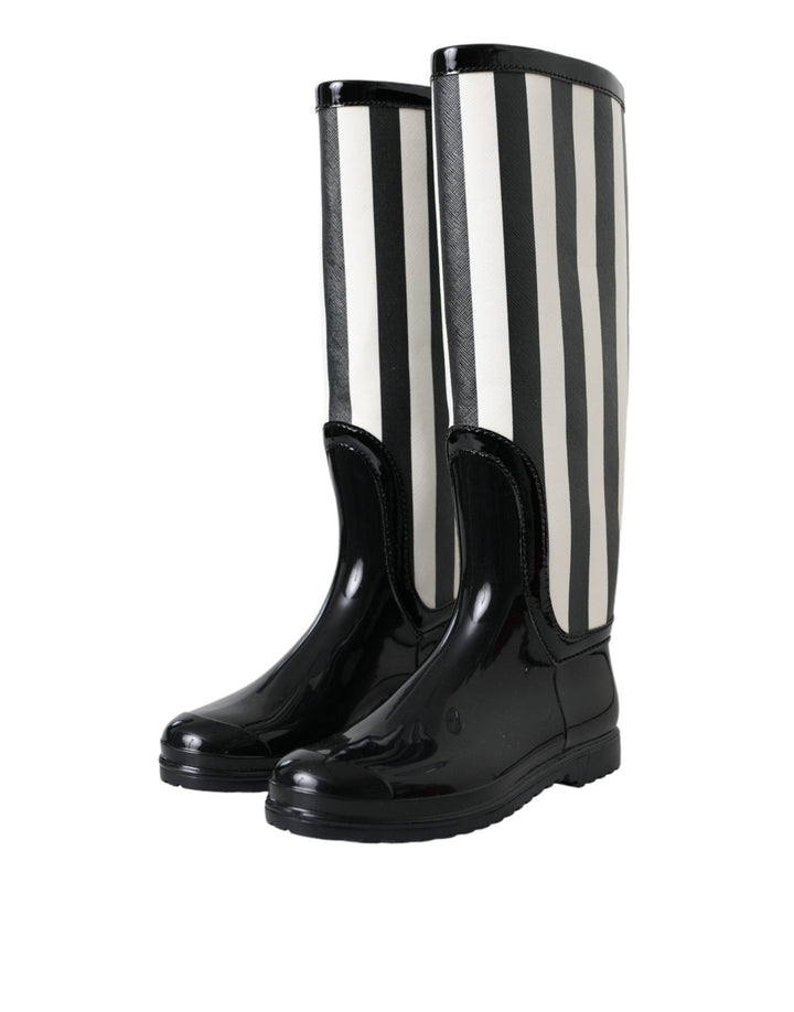 Bottes plates hautes en caoutchouc noir Dolce &amp;amp; Gabbana
