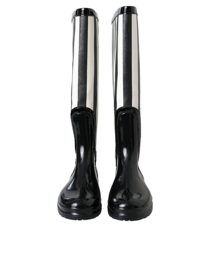Bottes plates hautes en caoutchouc noir Dolce &amp;amp; Gabbana