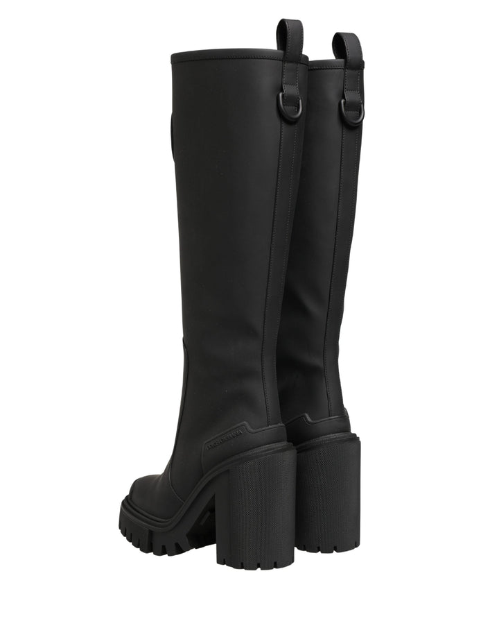 Women’s Dolce &amp; Gabbana Black Rubberised Leather High Boots Shoes