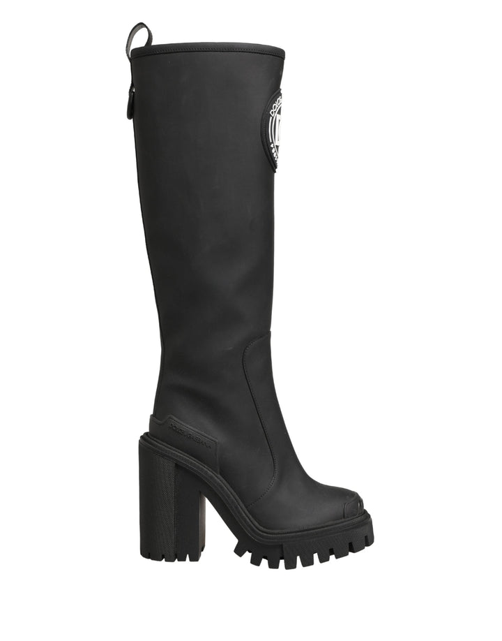 Women’s Dolce &amp; Gabbana Black Rubberised Leather High Boots Shoes