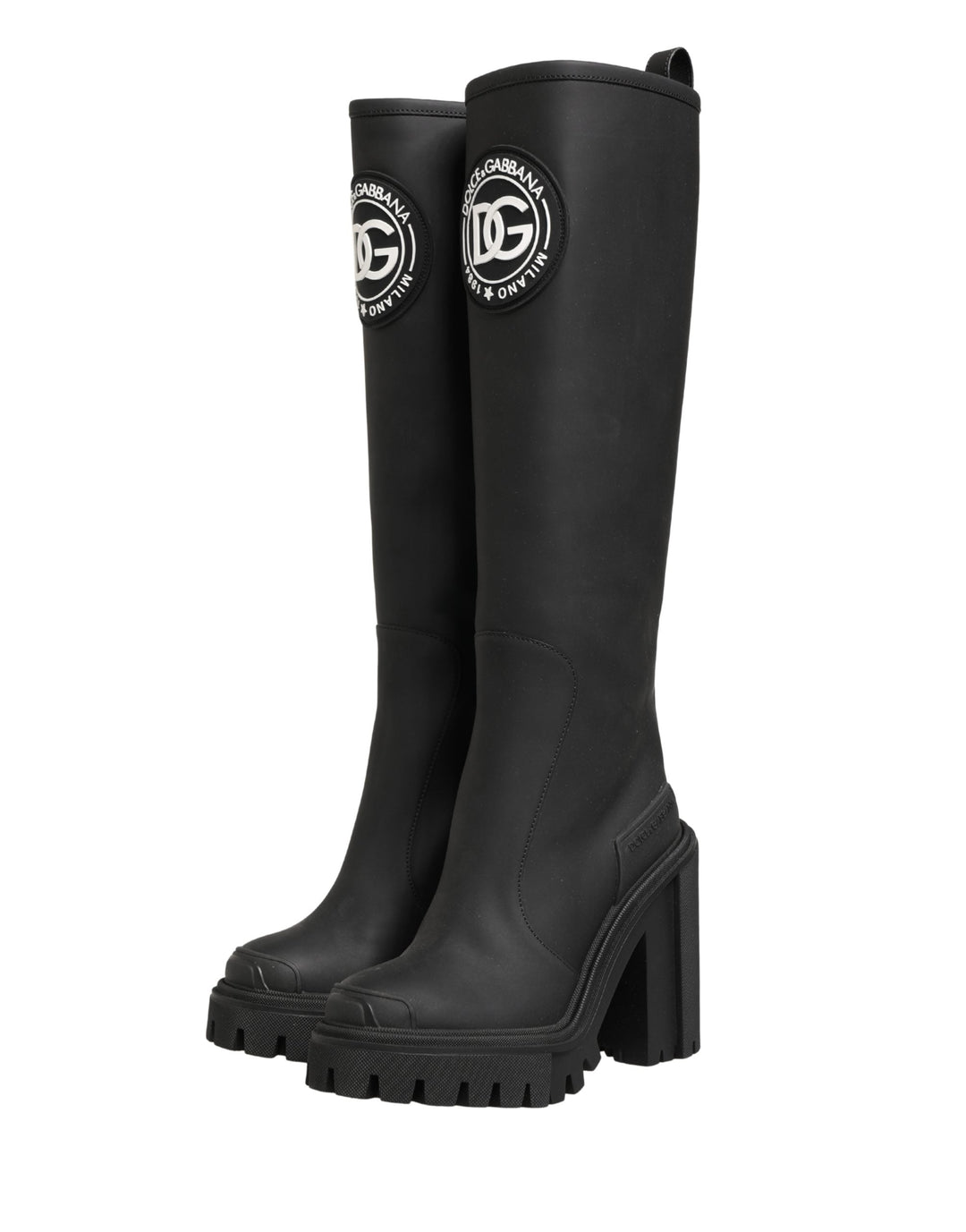 Women’s Dolce &amp; Gabbana Black Rubberised Leather High Boots Shoes