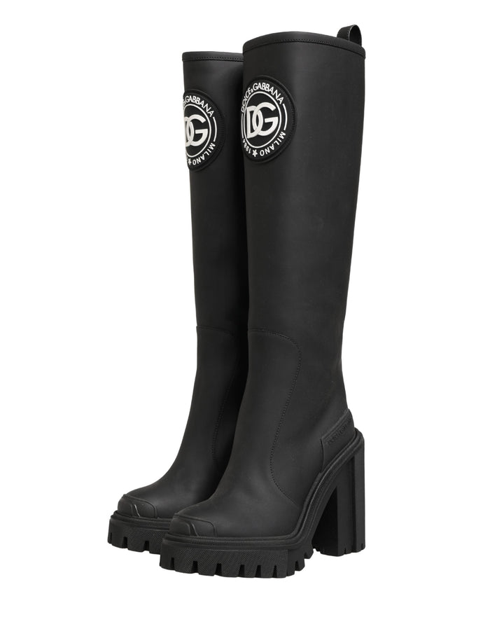 Women’s Dolce &amp; Gabbana Black Rubberised Leather High Boots Shoes